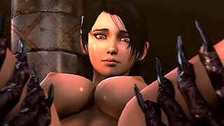Geil Tomb Raider wordt vastgelegd en gedwongen (Japan porno anime)